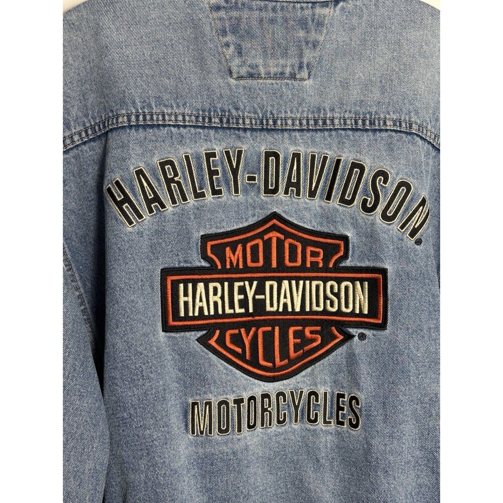 Vintage Harley Davidson Motorcycle Denim Jean Biker Jacket Men's 5XL Logo Patch - Picture 12 of 15